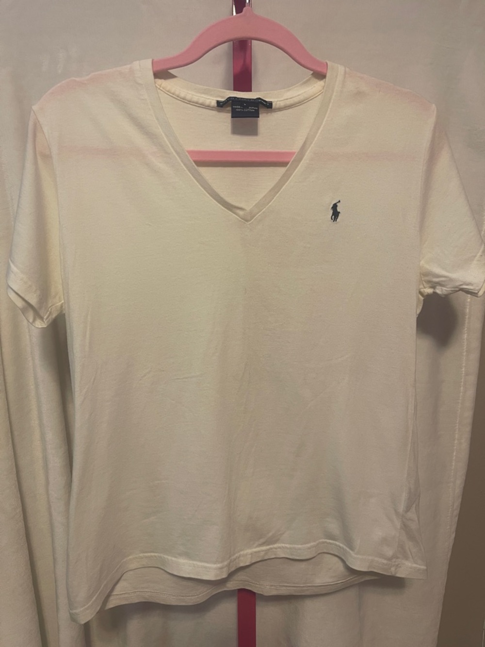 Polo by Ralph Lauren Cream V-Neck Short Sleeve Tee with Navy Pony
